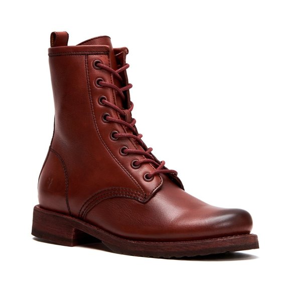 Frye Veronica Combat Red Clay Cognac Leather Lace Up Moto Everyday Ankle Boots - Picture 8 of 16